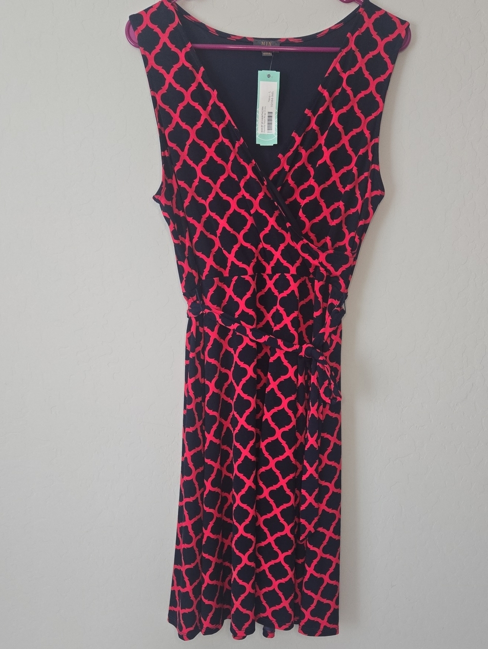 41 Hawthorn Navy Dress with Red Lattice Accent